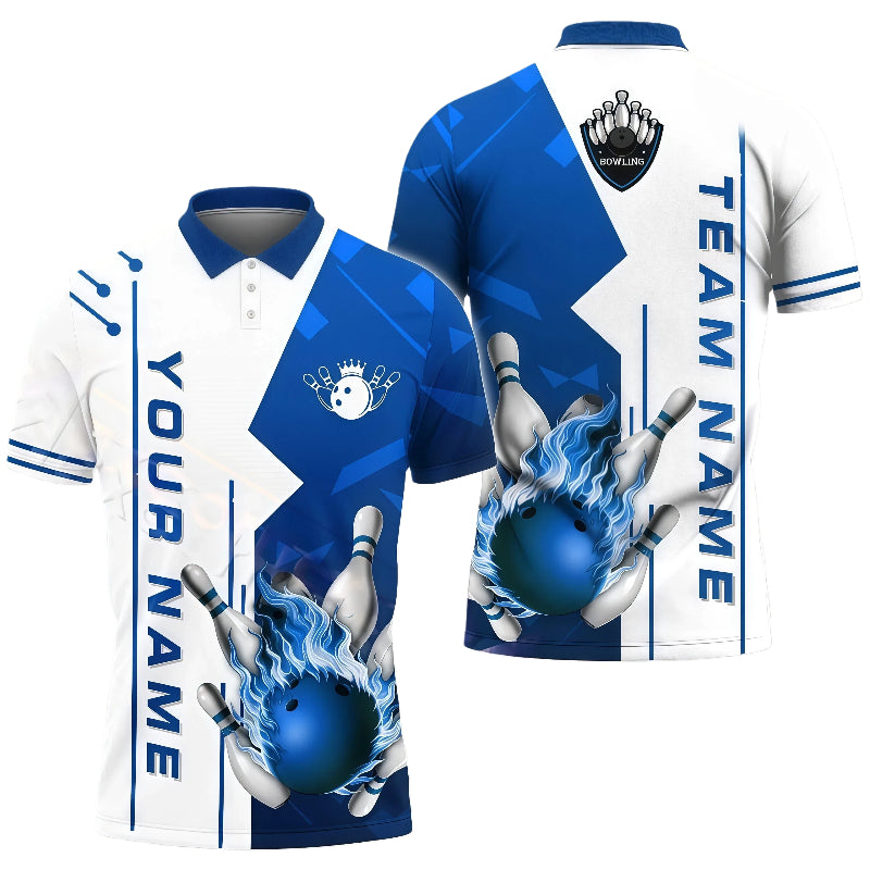 Burning Bowling Ball Unisex Polo Blue