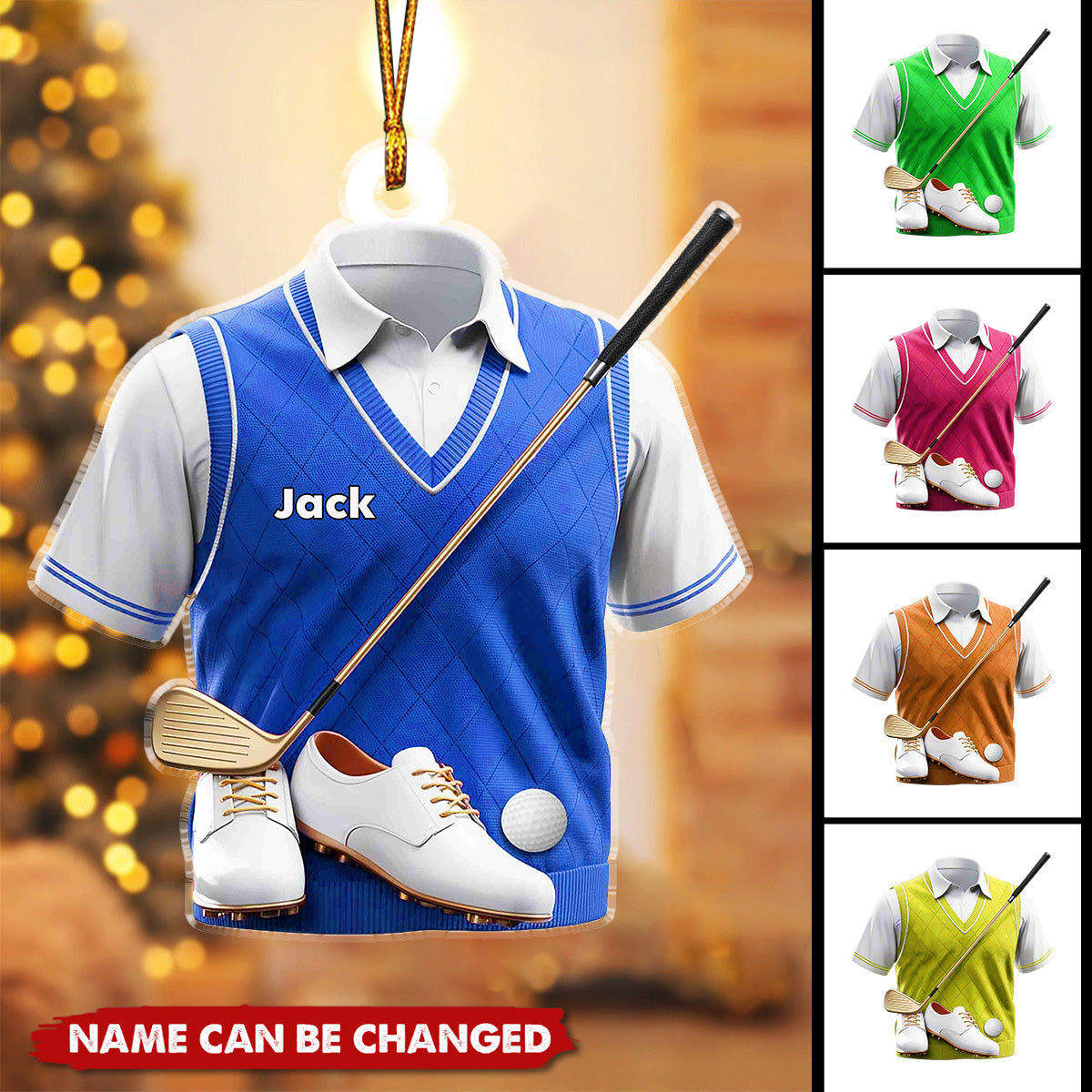 Personalized Men's Golf Gear Flat Acrylic Ornament, Meaningful Ornament Gifts For Golf Lovers, Father, Grandfather, Friends