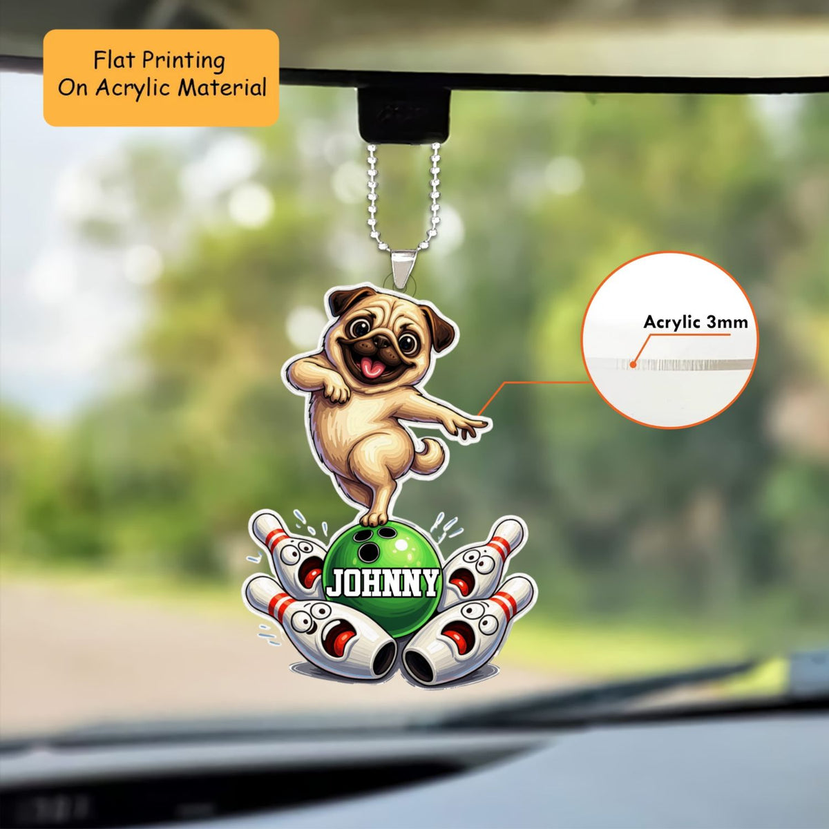 Personalized Bowling Christmas Ornament, Puppy Dancing On Bowling, Custom Ornament Christmas Gift, Keychain Bowling, Car Ornament Bowling