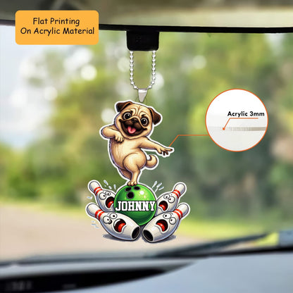 Personalized Bowling Christmas Ornament, Puppy Dancing On Bowling, Custom Ornament Christmas Gift, Keychain Bowling, Car Ornament Bowling