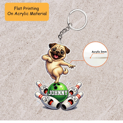 Personalized Bowling Christmas Ornament, Puppy Dancing On Bowling, Custom Ornament Christmas Gift, Keychain Bowling, Car Ornament Bowling