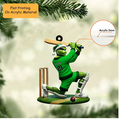 Personalized Cricket Christmas Ornament, Grumpy Monster Batting, Custom Ornament Christmas Gift, Keychain Bowling, Car Ornament Bowling