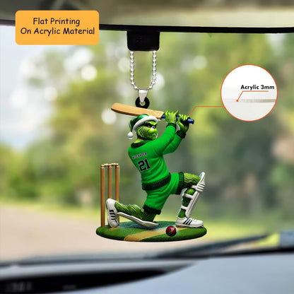 Personalized Cricket Christmas Ornament, Grumpy Monster Batting, Custom Ornament Christmas Gift, Keychain Bowling, Car Ornament Bowling