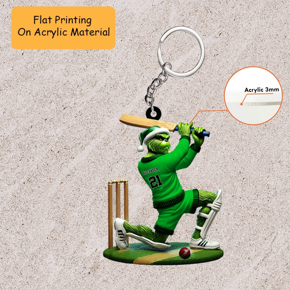 Personalized Cricket Christmas Ornament, Grumpy Monster Batting, Custom Ornament Christmas Gift, Keychain Bowling, Car Ornament Bowling