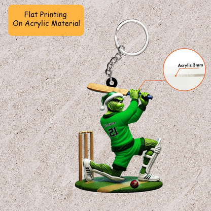 Personalized Cricket Christmas Ornament, Grumpy Monster Batting, Custom Ornament Christmas Gift, Keychain Bowling, Car Ornament Bowling