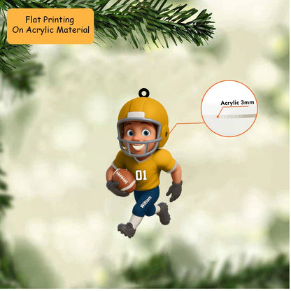 Personalized Youth Football Christmas Ornament, Cute Boy Running Helmet, Custom Ornament Christmas Gift, Keychain Bowling, Car Ornament Bowling