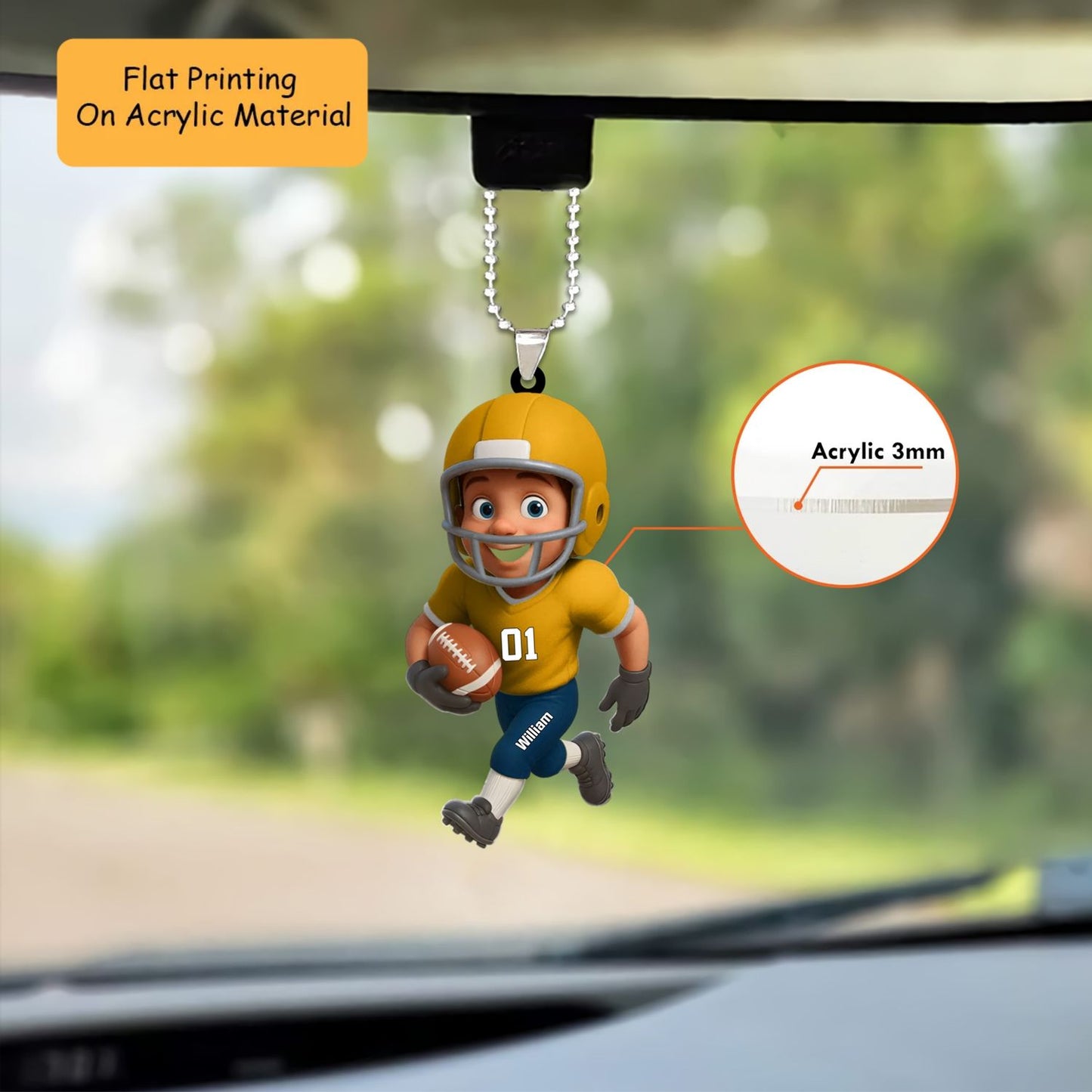Personalized Youth Football Christmas Ornament, Cute Boy Running Helmet, Custom Ornament Christmas Gift, Keychain Bowling, Car Ornament Bowling