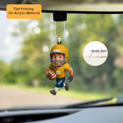 Personalized Youth Football Christmas Ornament, Cute Boy Running Helmet, Custom Ornament Christmas Gift, Keychain Bowling, Car Ornament Bowling