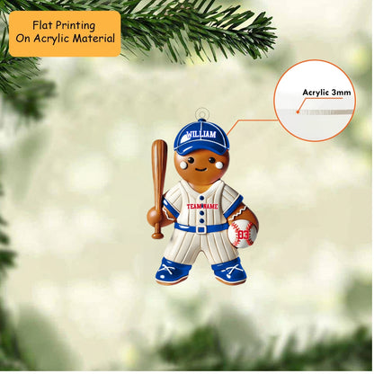 Personalized Baseball Christmas Ornament, Gingerbread Player Holding Bat, Custom Ornament Christmas Gift, Keychain Baseball, Car Ornament Baseball