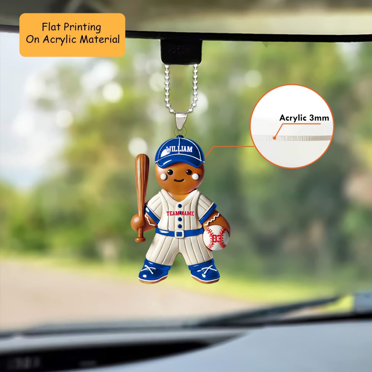 Personalized Baseball Christmas Ornament, Gingerbread Player Holding Bat, Custom Ornament Christmas Gift, Keychain Baseball, Car Ornament Baseball