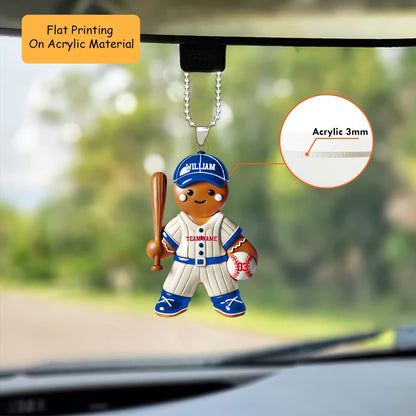 Personalized Baseball Christmas Ornament, Gingerbread Player Holding Bat, Custom Ornament Christmas Gift, Keychain Baseball, Car Ornament Baseball