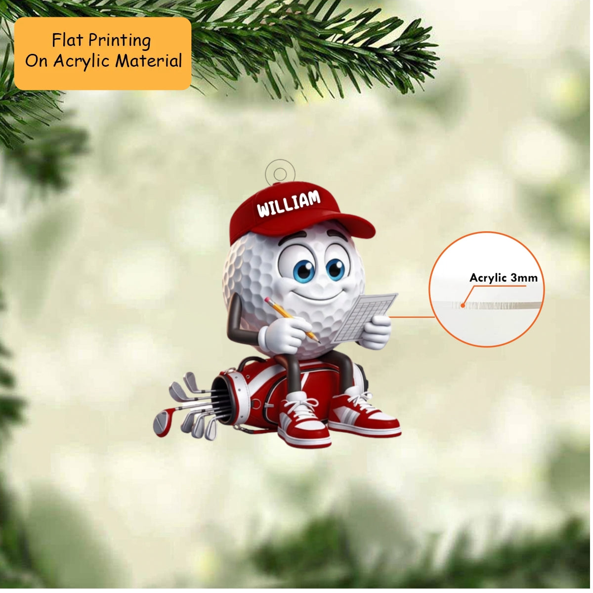 Personalized Christmas Golf Ornament, Golf Note Christmas, Custom Ornament Christmas Gift, Keychain Golf Christmas, Car Ornament Golf Christmas