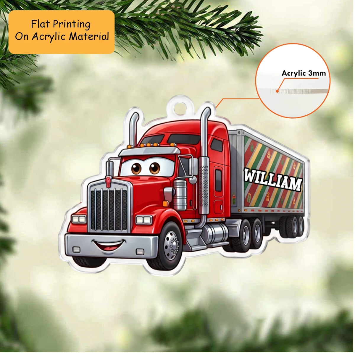 Personalized Truck Christmas Ornament, Cartoon Trucker, Custom Ornament Christmas Gift, Keychain Truck, Car Ornament Truck