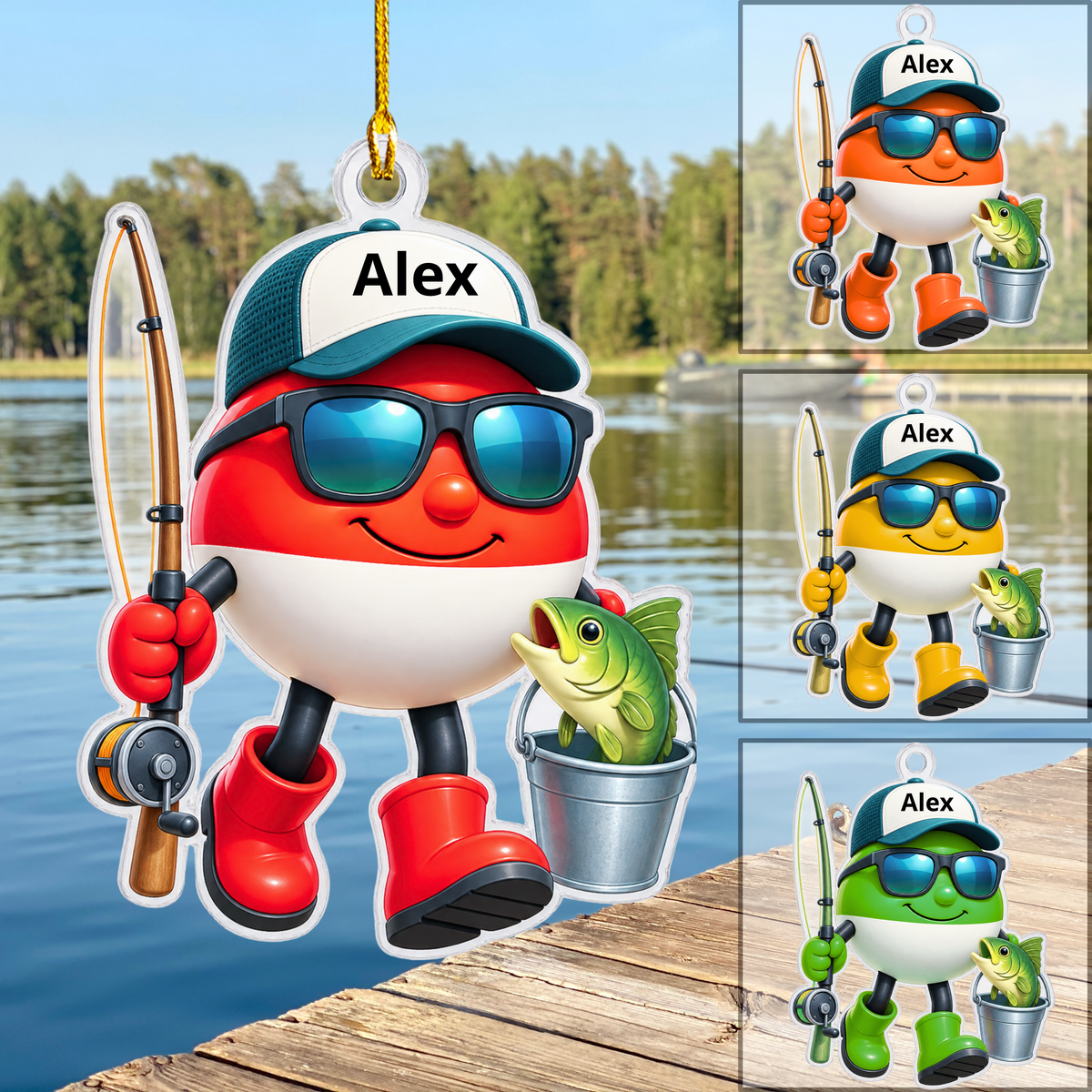 Personalized Fishing Christmas Flat Printed Acrylic Ornament, Ball Fishing, Custom Ornament Christmas Gift, Keychain Fishing, Car Ornament Fishing