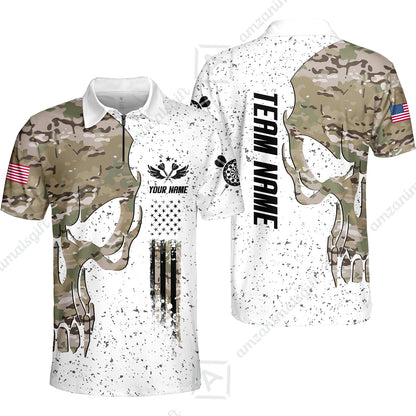 Customized American Flag Darts Polo Shirt, Darts Camo Skull Team Style Jersey Polo Shirt, Outfit for Darts Players