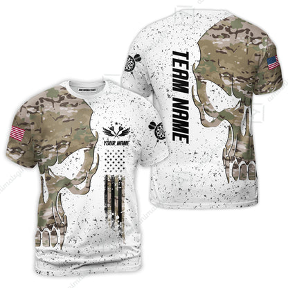 Customized American Flag Darts Polo Shirt, Darts Camo Skull Team Style Jersey Polo Shirt, Outfit for Darts Players