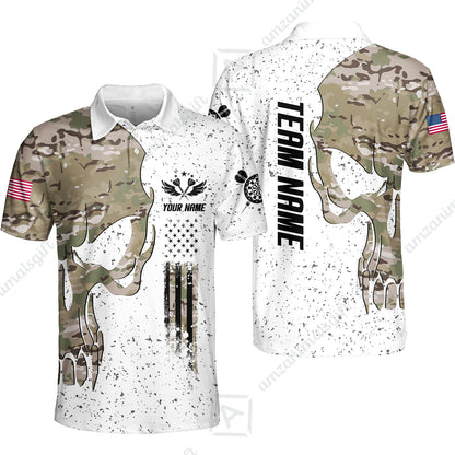 Customized American Flag Darts Polo Shirt, Darts Camo Skull Team Style Jersey Polo Shirt, Outfit for Darts Players