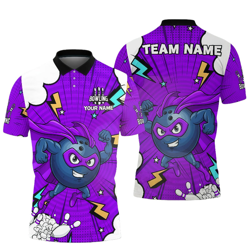 Cartoon Bowling Superhero Lightning Effects Unisex Polo Purple