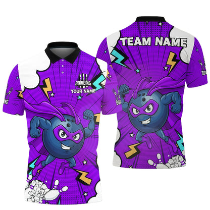 Cartoon Bowling Superhero Lightning Effects Unisex Polo Purple