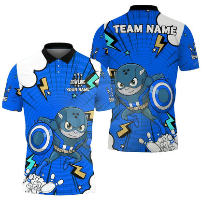 Cartoon Warrior-Style Bowling Pattern Unisex Polo Blue
