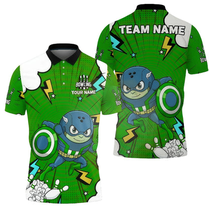 Cartoon Warrior-Style Bowling Pattern Unisex Polo Green