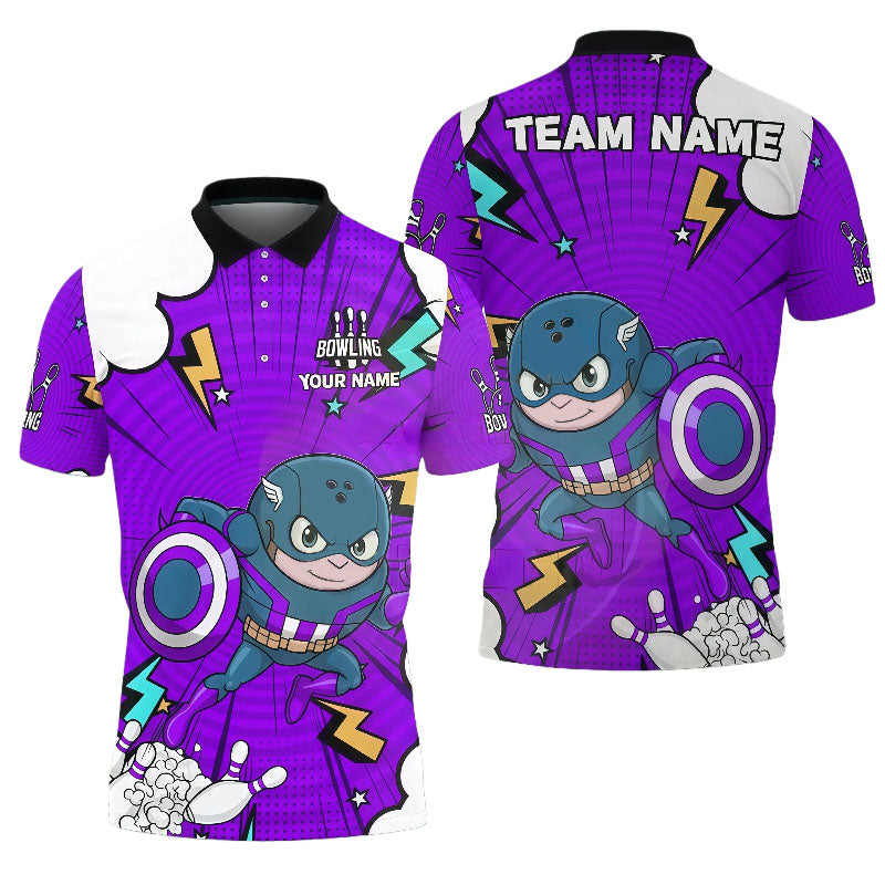 Cartoon Warrior-Style Bowling Pattern Unisex Polo Purple