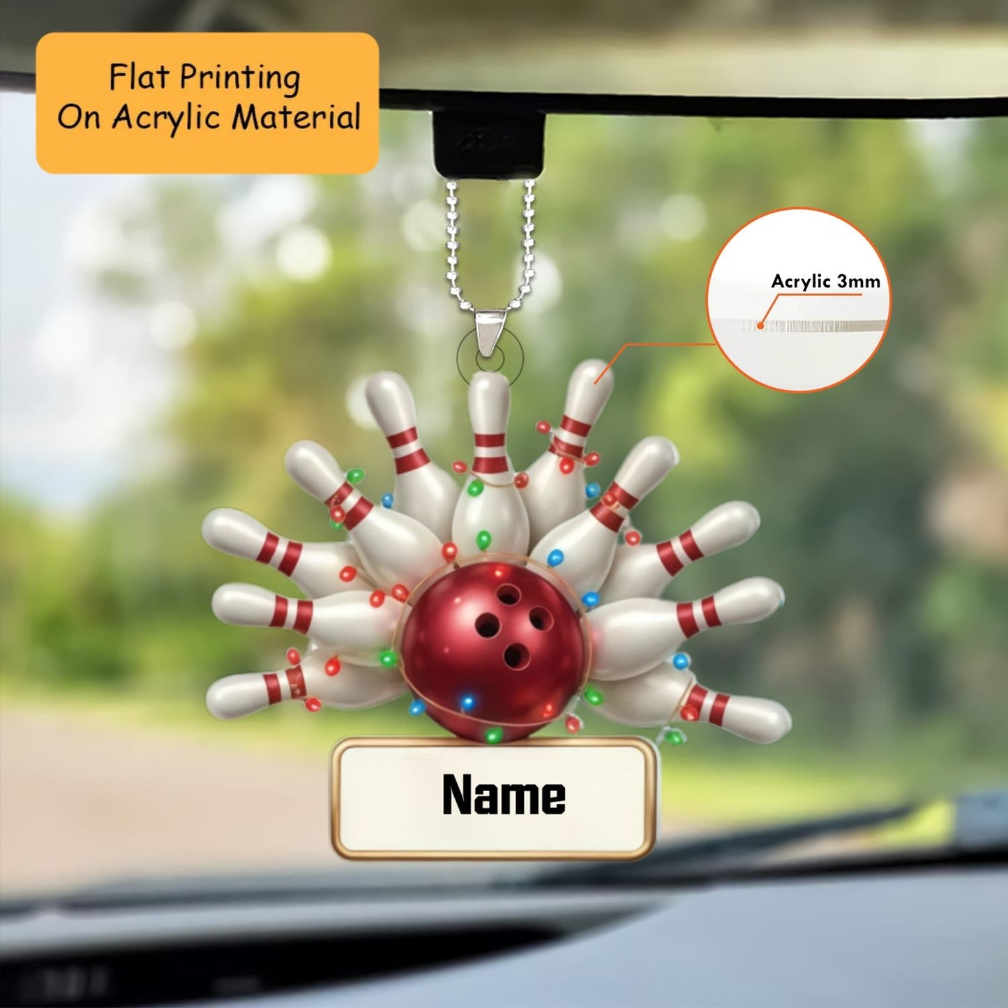 Personalized Bowling Ball and Pins Ornament, Christmas Gift for Bowler, Bowling KeyChains, Car Ornaments