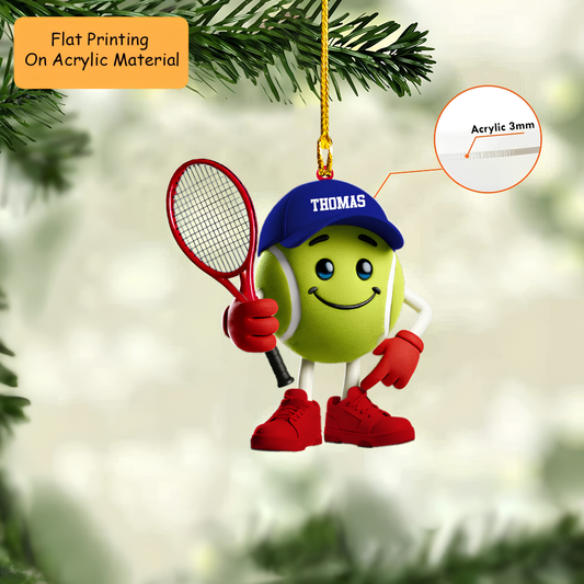 Personalized Tennis Ball Mascot Christmas Ornament, Custom Bowling Christmas Gift, Keychain Tennis, Car Ornament Tennis