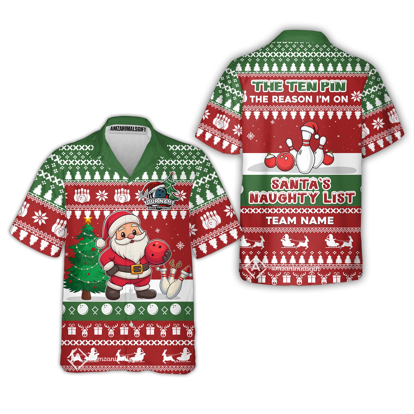 Custom Christmas Bowling Santa Bowling Team Jerseys Polo Shirts, Santa's Naughty List uniforms - Personalized Name And Team Name