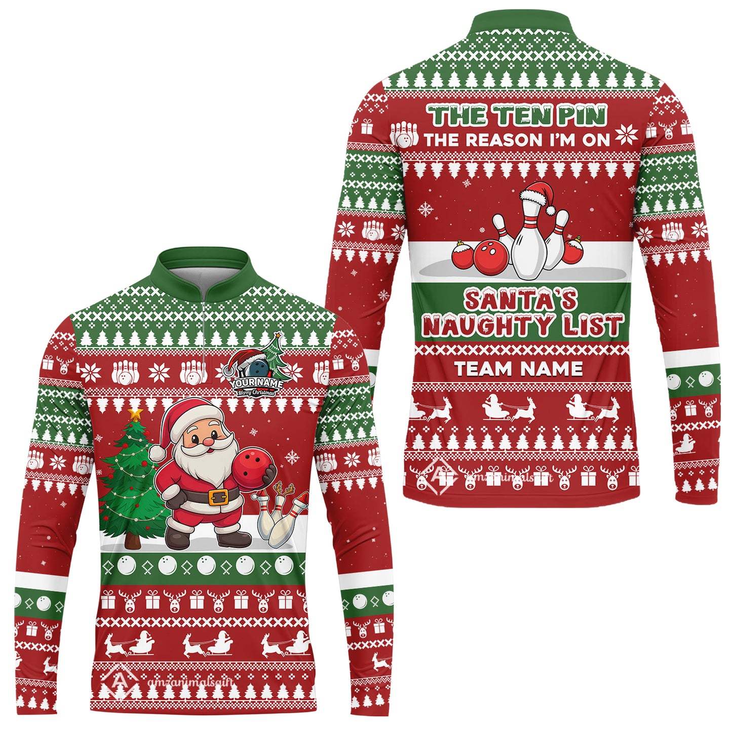 Custom Christmas Bowling Santa Bowling Team Jerseys Polo Shirts, Santa's Naughty List uniforms - Personalized Name And Team Name
