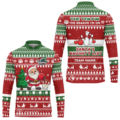 Custom Christmas Bowling Santa Bowling Team Jerseys Polo Shirts, Santa's Naughty List uniforms - Personalized Name And Team Name