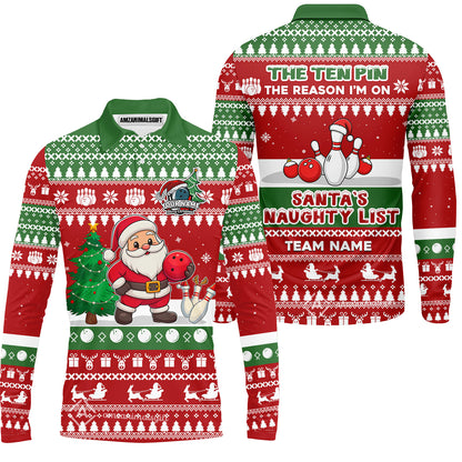 Custom Christmas Bowling Santa Bowling Team Jerseys Polo Shirts, Santa's Naughty List uniforms - Personalized Name And Team Name