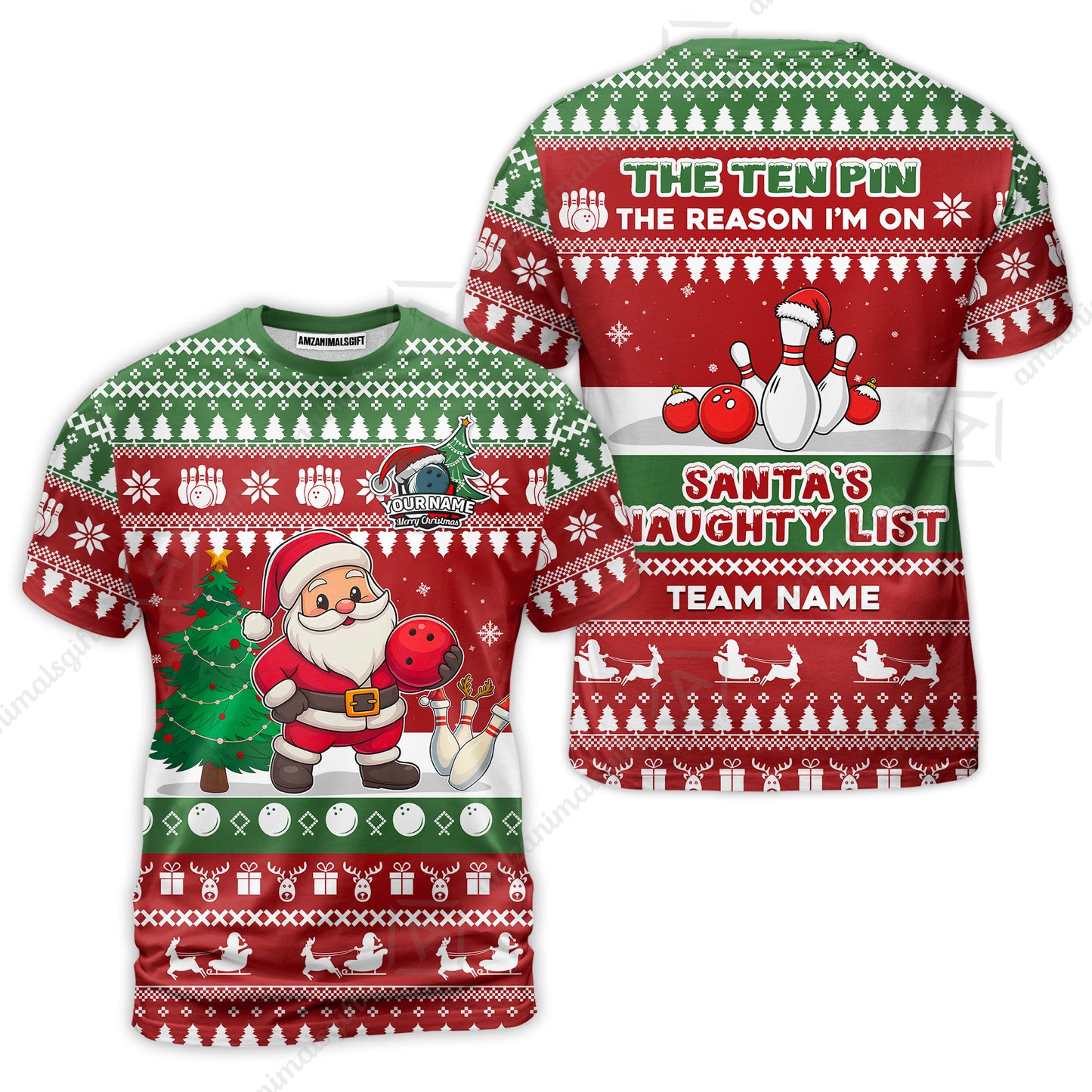 Custom Christmas Bowling Santa Bowling Team Jerseys Polo Shirts, Santa's Naughty List uniforms - Personalized Name And Team Name