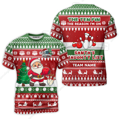 Custom Christmas Bowling Santa Bowling Team Jerseys Polo Shirts, Santa's Naughty List uniforms - Personalized Name And Team Name