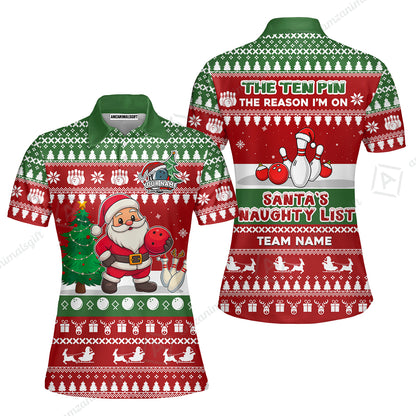 Custom Christmas Bowling Santa Bowling Team Jerseys Polo Shirts, Santa's Naughty List uniforms - Personalized Name And Team Name