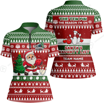 Custom Christmas Bowling Santa Bowling Team Jerseys Polo Shirts, Santa's Naughty List uniforms - Personalized Name And Team Name