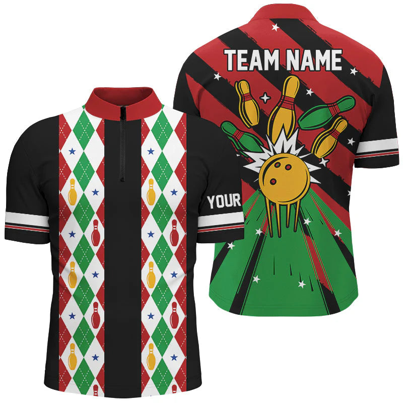 Custom Team Polo Shirt Christmas argyle pattern Bowling Polo, Bowling uniforms - Bowling Shirts Personalized Name And Team Name