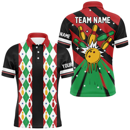 Custom Team Polo Shirt Christmas argyle pattern Bowling Polo, Bowling uniforms - Bowling Shirts Personalized Name And Team Name
