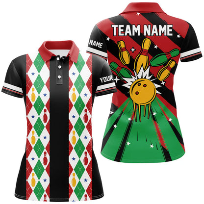 Custom Team Polo Shirt Christmas argyle pattern Bowling Polo, Bowling uniforms - Bowling Shirts Personalized Name And Team Name