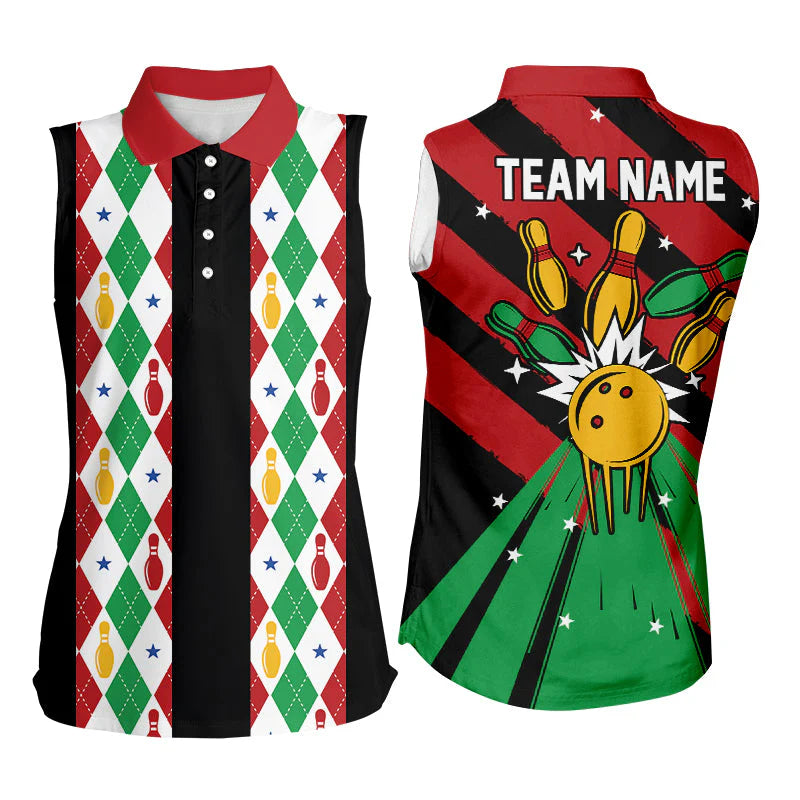 Custom Team Polo Shirt Christmas argyle pattern Bowling Polo, Bowling uniforms - Bowling Shirts Personalized Name And Team Name