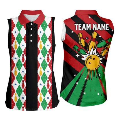 Custom Team Polo Shirt Christmas argyle pattern Bowling Polo, Bowling uniforms - Bowling Shirts Personalized Name And Team Name