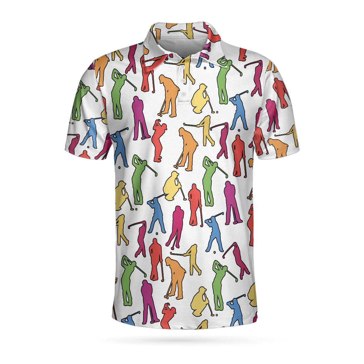 Men Golf Polo Shirt - Colorful Male Golfer Polo Shirt, White Silhouette Polo Shirt, Best Golf Shirt For Men, Golfers