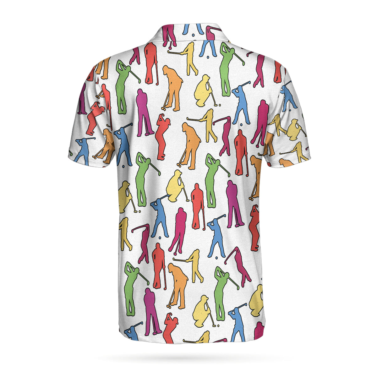 Men Golf Polo Shirt - Colorful Male Golfer Polo Shirt, White Silhouette Polo Shirt, Best Golf Shirt For Men, Golfers