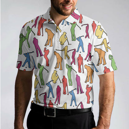Men Golf Polo Shirt - Colorful Male Golfer Polo Shirt, White Silhouette Polo Shirt, Best Golf Shirt For Men, Golfers