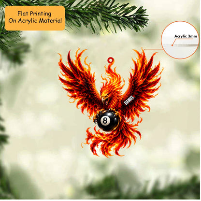 Personalized Billiards Christmas Ornament, Fiery Phoenix Clutching 8 Ball, Custom Ornament Christmas Gift, Keychain Billiards, Car Ornament Billiards