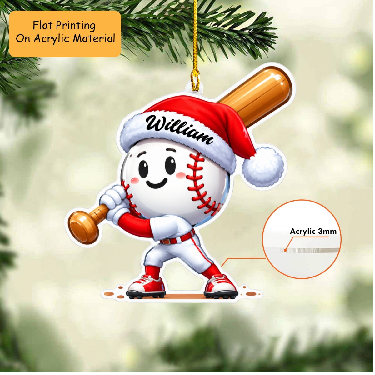 Personalized Baseball Christmas Ornament, Baseball Ready, Custom Ornament Christmas Gift, Keychain Baseball, Car Ornament Baseball