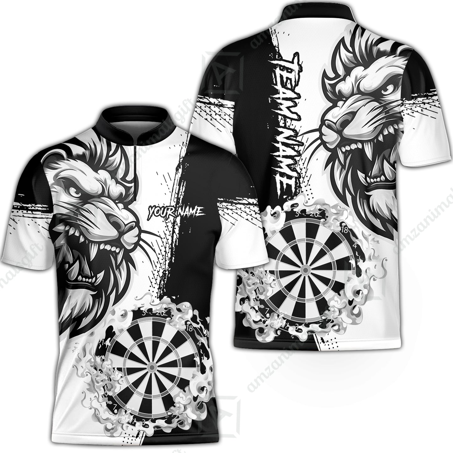Custom Turquoise Funny Darts Team Unisex Polo Shirts, Darts uniforms Flame Lion Pattern Personalized Name And Team Name
