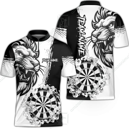 Custom Turquoise Funny Darts Team Unisex Polo Shirts, Darts uniforms Flame Lion Pattern Personalized Name And Team Name
