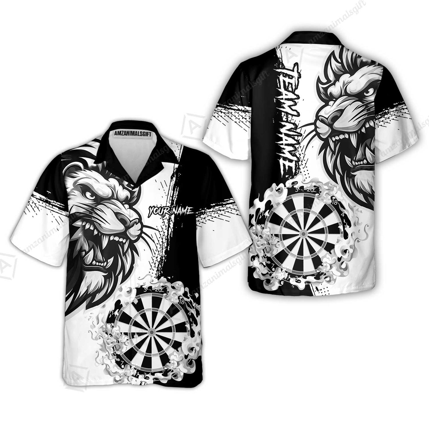 Custom Turquoise Funny Darts Team Unisex Polo Shirts, Darts uniforms Flame Lion Pattern Personalized Name And Team Name