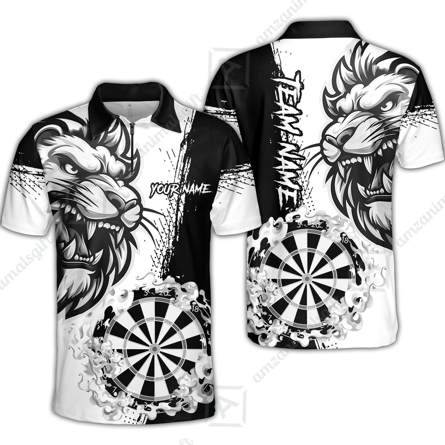 Custom Turquoise Funny Darts Team Unisex Polo Shirts, Darts uniforms Flame Lion Pattern Personalized Name And Team Name